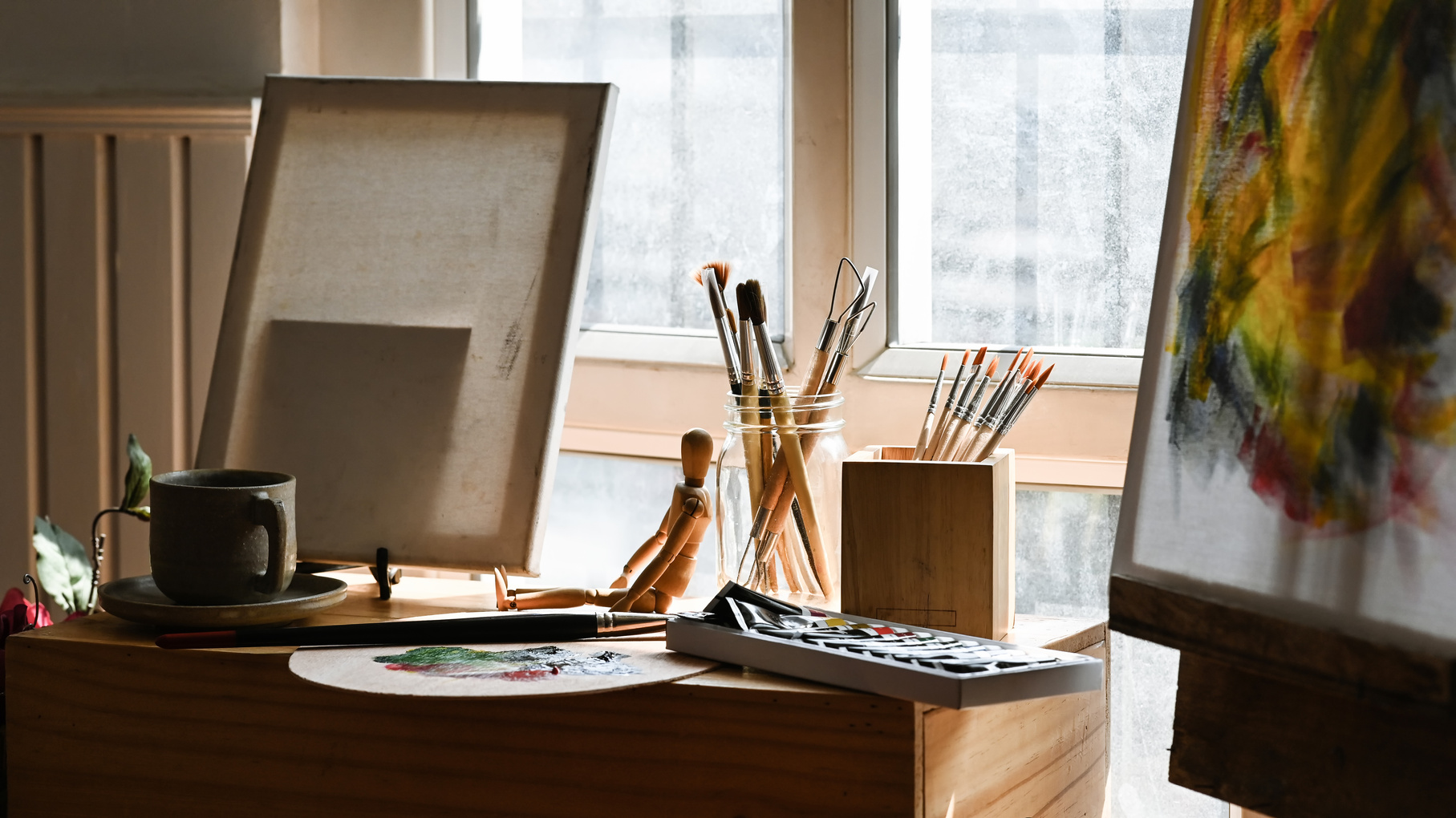 Artist Workplace with Drawing Canvas 